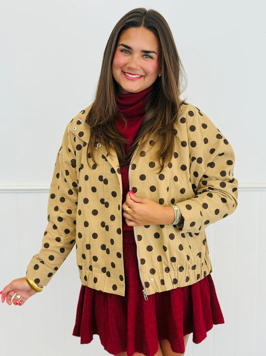 Polka Dot High Neck Bomber Jacket (Reg)