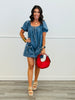 Denim Drawstring Babydoll Romper (Reg.)