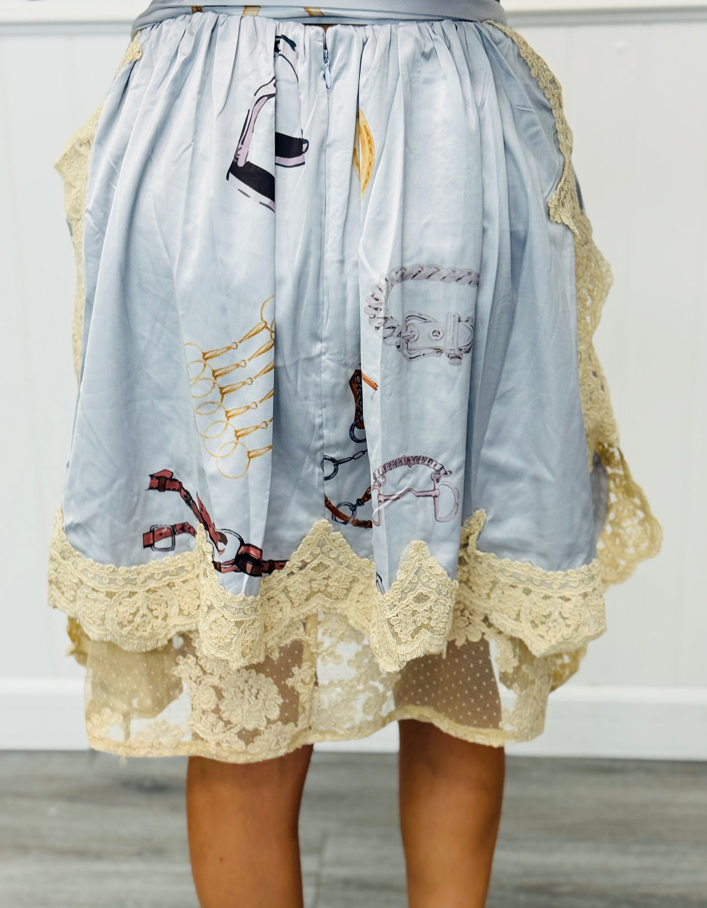 Baby Blue Western Print Lace Trim Midi Skirt (Reg.)