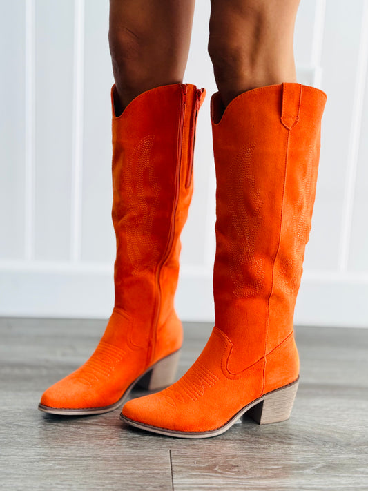 Orange Suede Take A Stand Western Boots