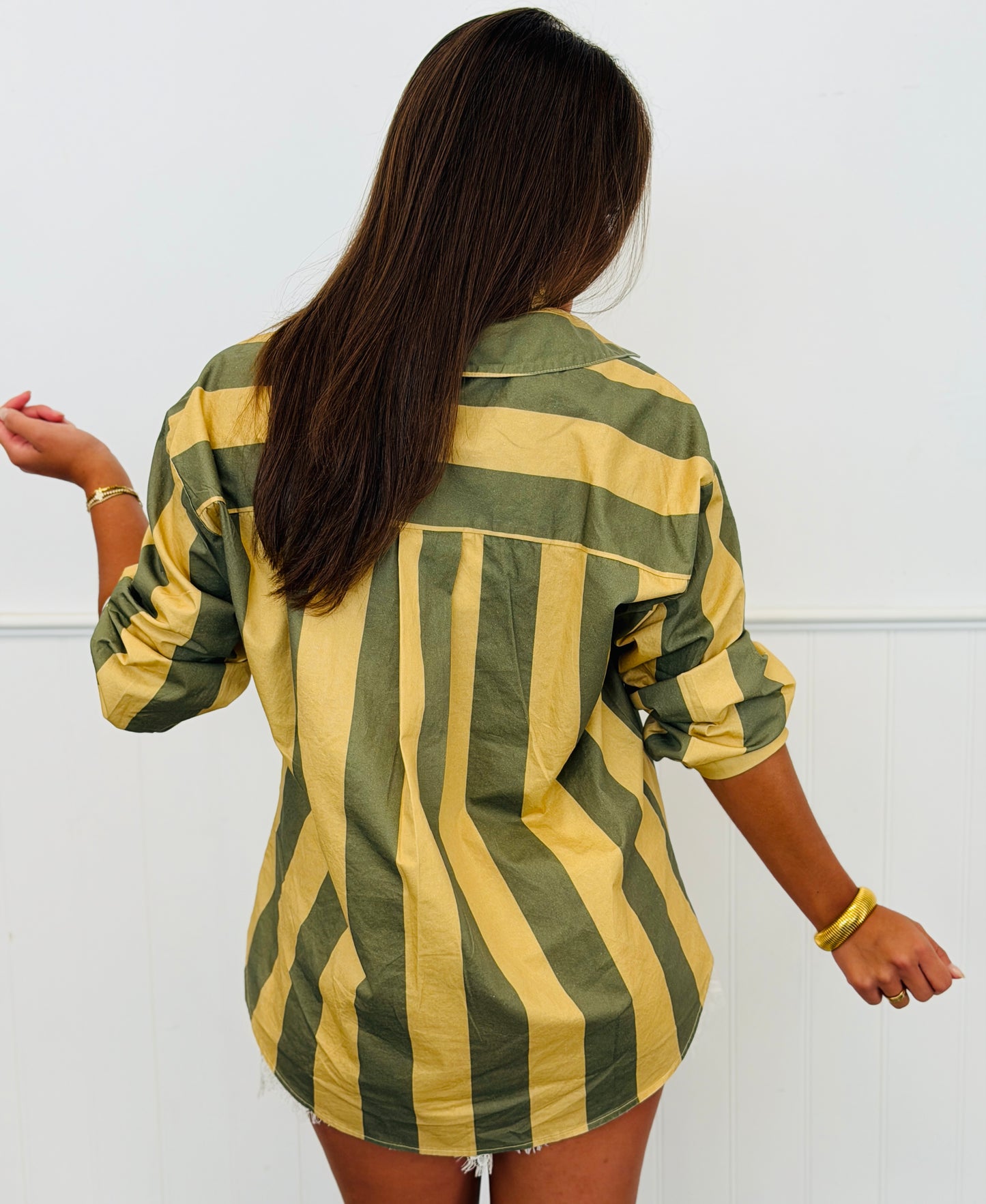 Olive/Beige Vintage Striped Long Sleeve Shirt (Reg.)