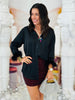 Satin Button Down Feather Sleeves Blouse (Reg.) - 2 Colors