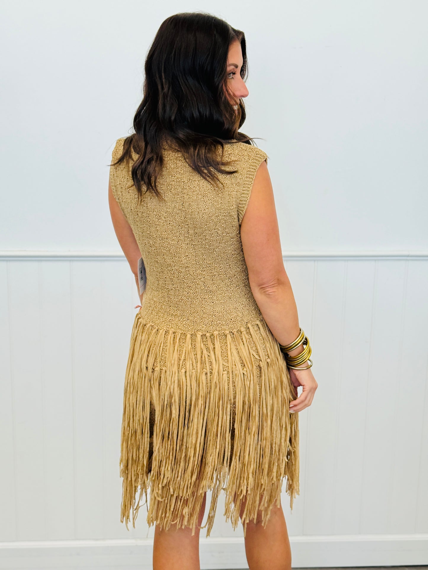 Taupe Fringe Sleeveless Mini Dress (Reg.)