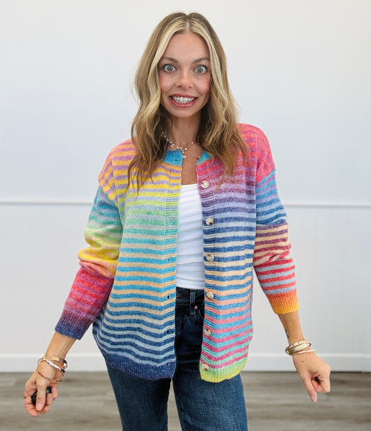 Rainbow Striped Button Down Cardigan (Reg.)