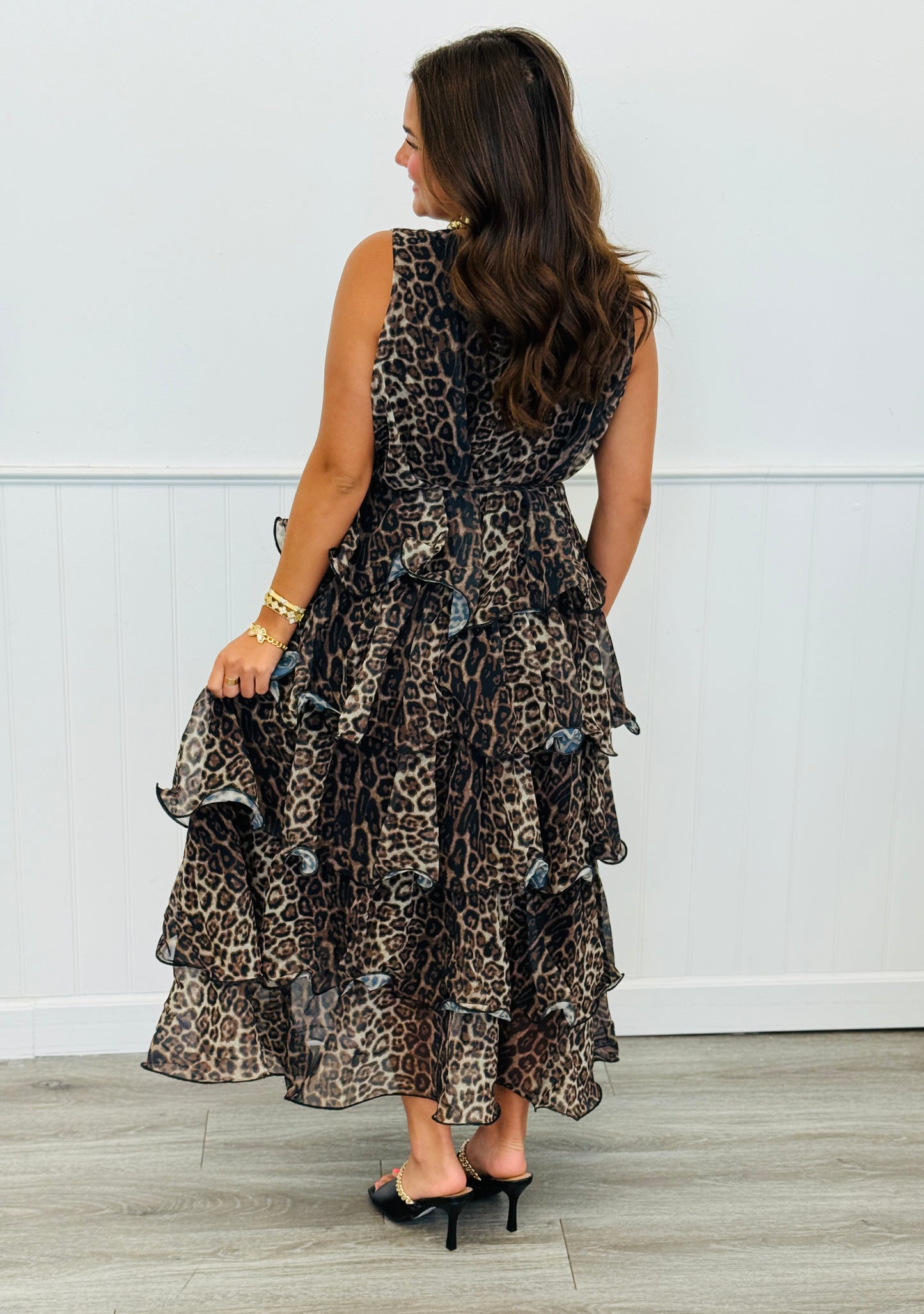 Leopard Ruffle Tiered Sleeveless Maxi Dress (Reg. and Plus)