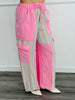 Pink Acid Washed Contrast Stripe Pants (Reg & Plus)