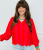 Striped V-Neck Scallop Hem Blouse (Reg.)