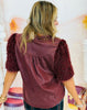 Burgundy Faux Leather Feather Fringe Blouse (Reg.)
