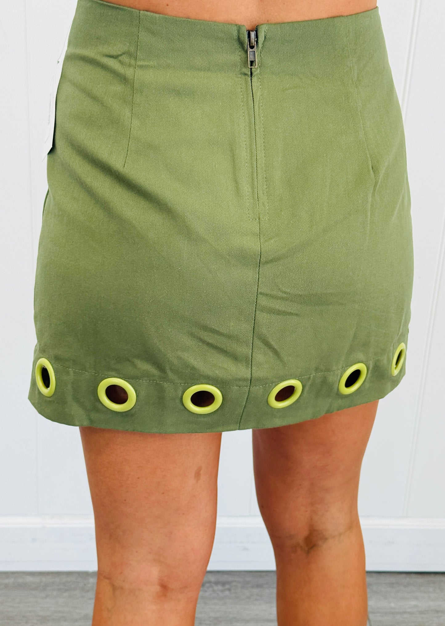 Olive Circle Grommets Mini Skirt (Reg.)