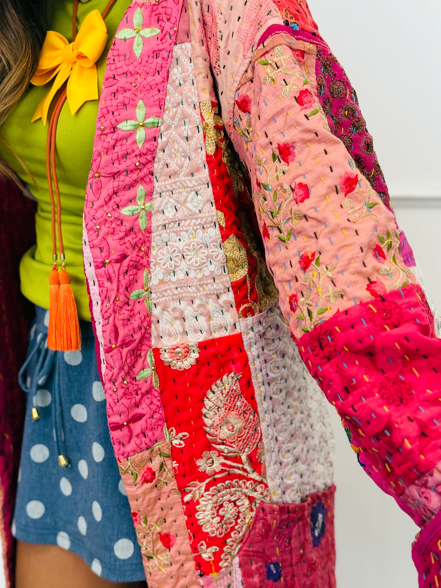 POL Pink Patchwork Wrap Kimono Jacket (One Size)