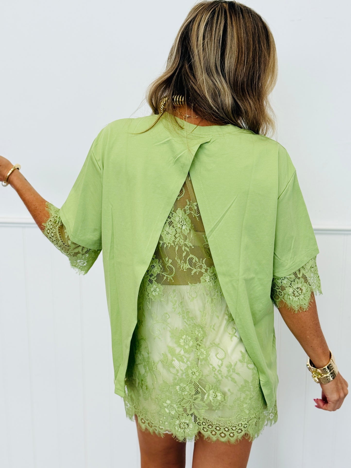 Green Lace Back Cut Out Top (Reg.)
