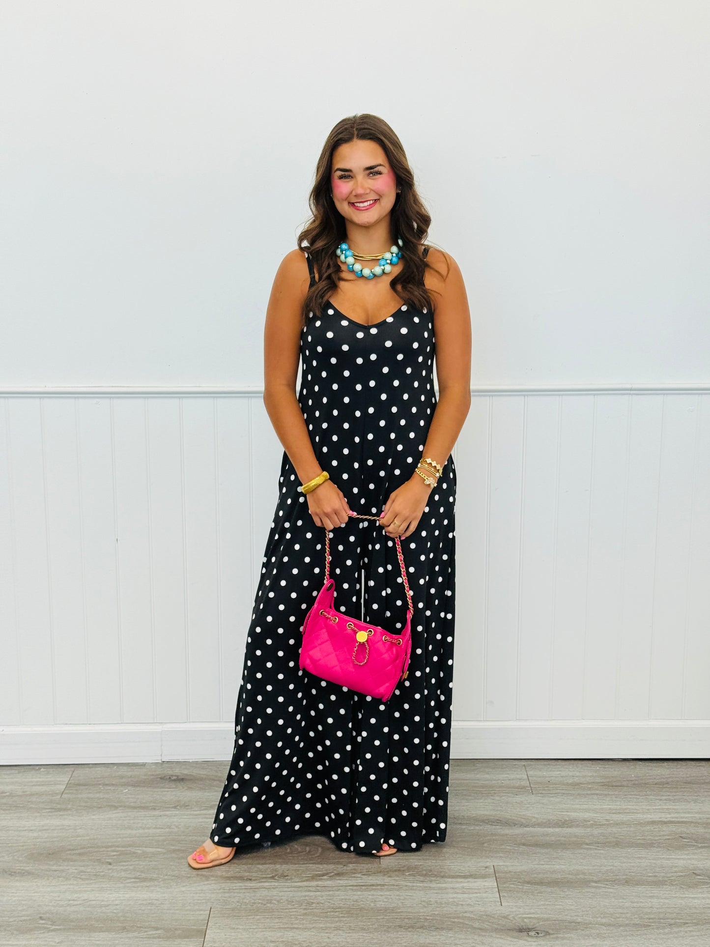 Black Polka Dot Strappy Jumpsuit (Reg & Plus)