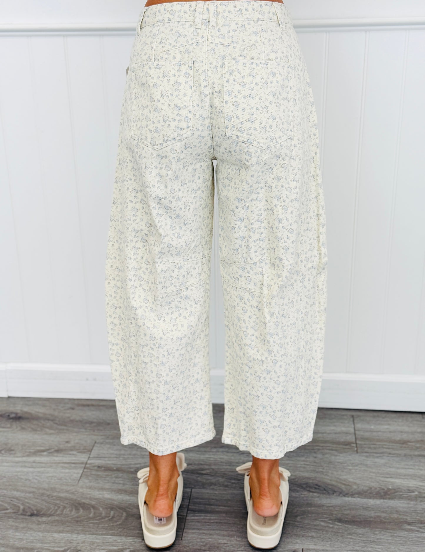 Cream Ditzy Blue Barrel Pants (Reg. and Plus)