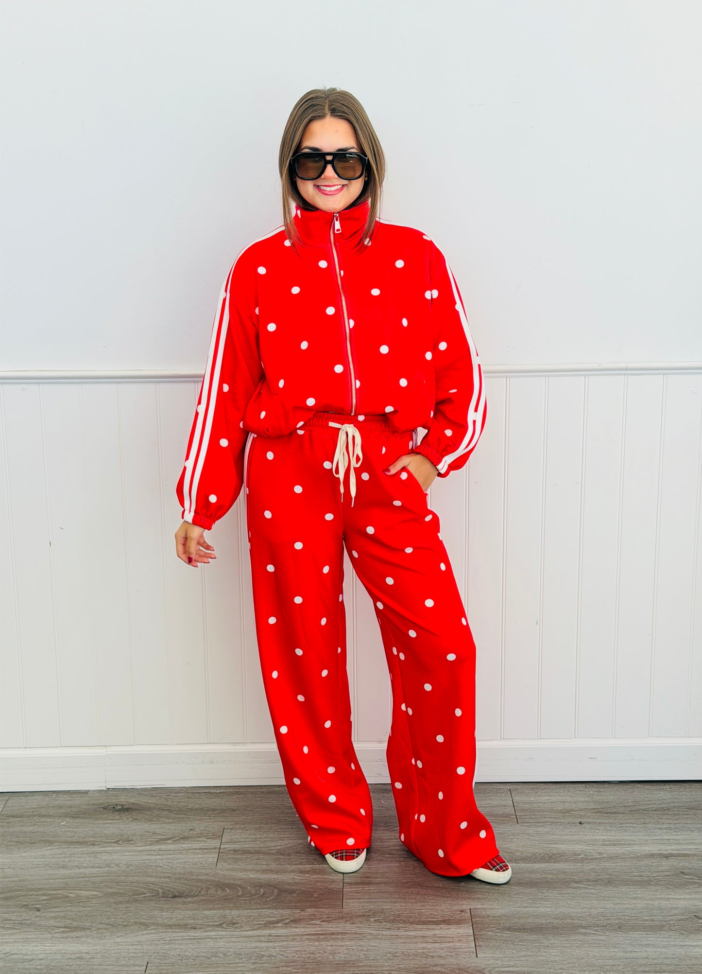 Red Polka Dot Side Stripe Pants (One Size)