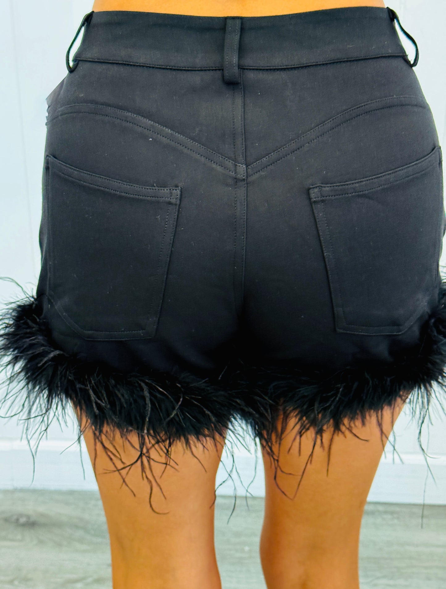 Black Feather Trim Shorts (Reg.)