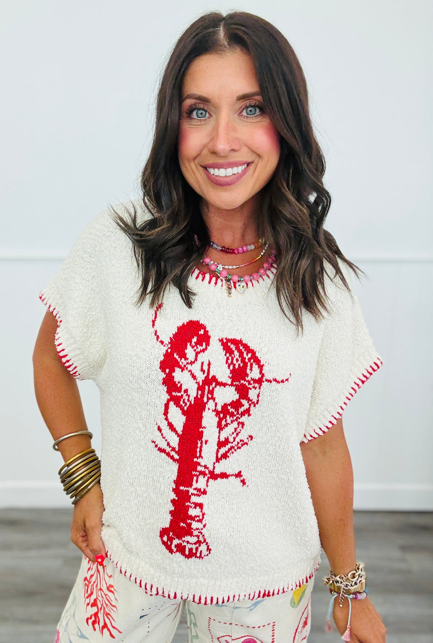Red Trim Lobster Sweater Top (Reg.)