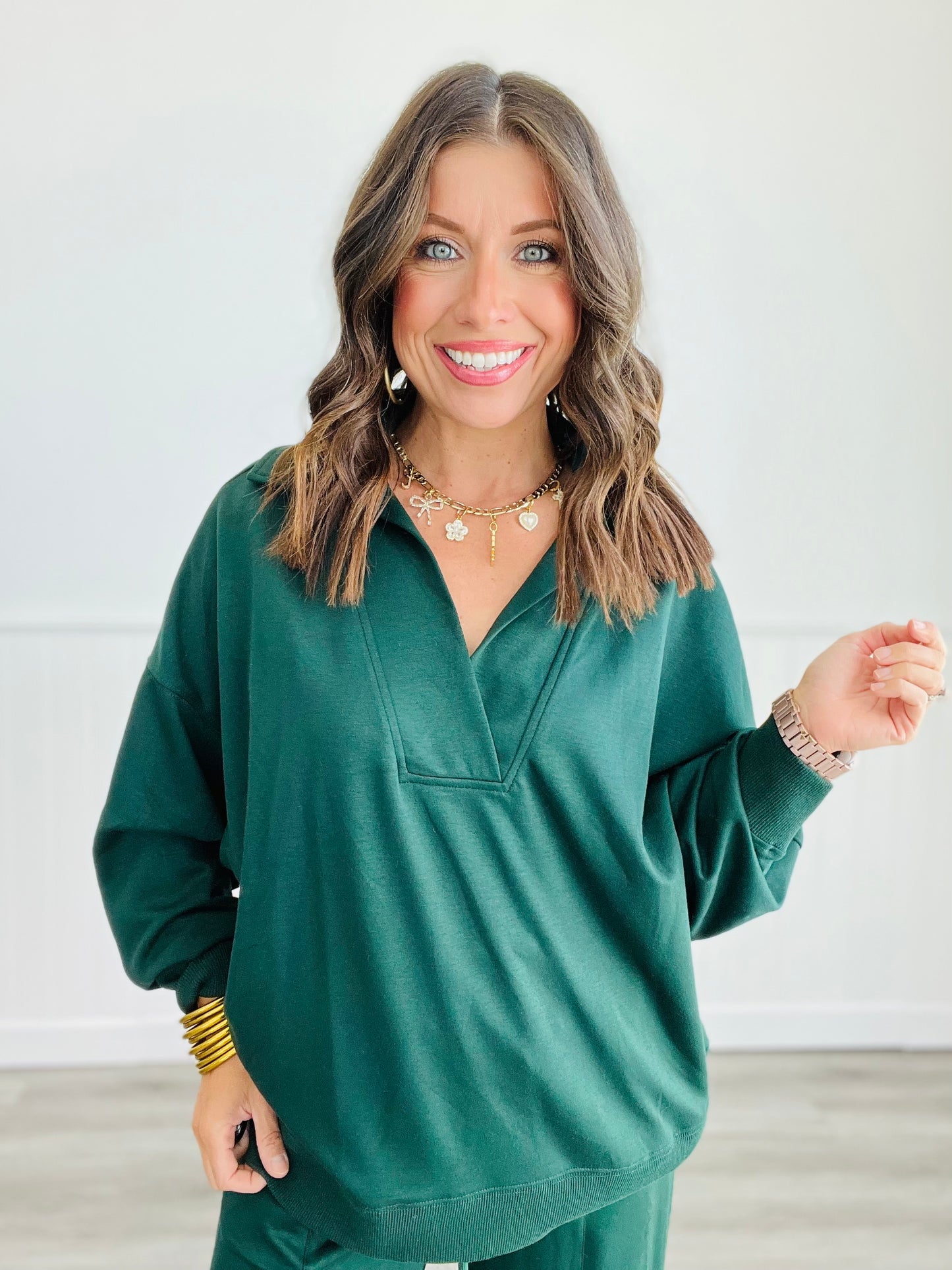 Collard V-Neck Long Sleeve Top (Reg. and Plus) - 4 Colors