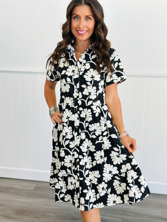 Black Floral Midi Dress (Reg & Plus)