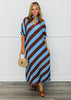 Blue/Brown Diagonal Stripe Midi Dress (Reg.)