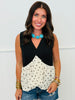 Black/Beige Polka Dot Contrast Blouse (Reg. and Plus)