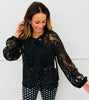 Sheer Lace Tie Neck Blouse (Reg.) - 2 Colors