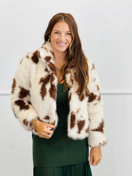 Cow Print Faux Fur Jacket (Reg.)