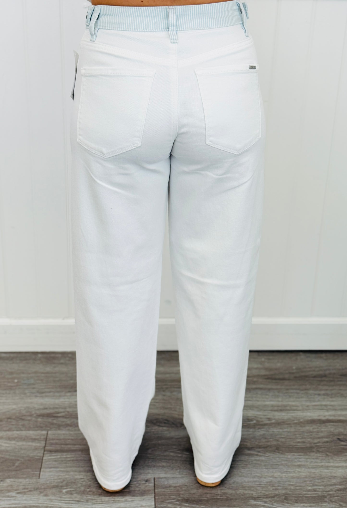 Risen White Casual Contrast Waistband Jeans (Reg.)