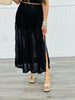 Black Pleated Mesh Midi Skirt (Reg)