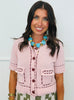 Pink/Red Short Sleeve Stitched Cardigan (Reg.)