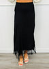 Black Lace Trim Asymmetrical Hem Midi Skirt (Reg. and Plus)