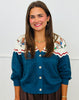 Queen Of Sparkles Blue & Ivory Colorblock Duck Rhinestone Cardigan (Reg. and Plus)