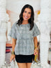 Silvery Black Plaid Sequined Blouse (Reg. & Plus)