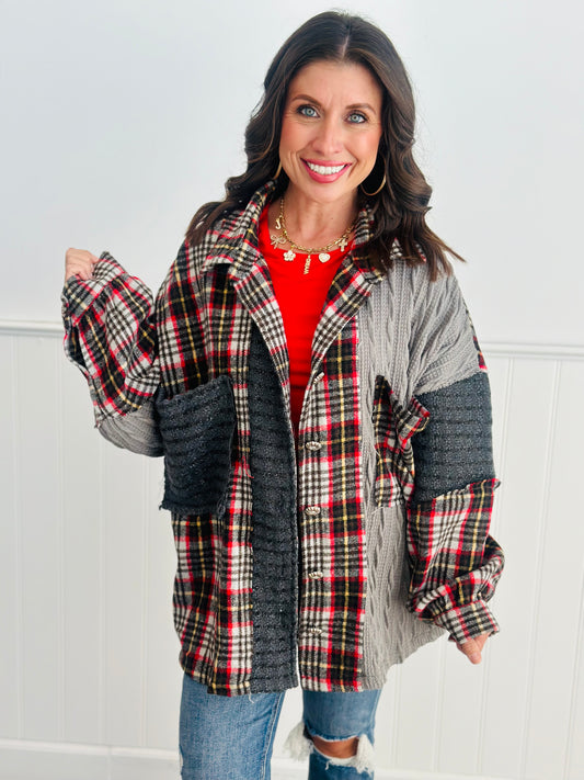 POL Charcoal Multi Contrast Plaid Shacket (Reg)