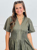 Olive Front Zip Midi Dress  (Reg & Plus)
