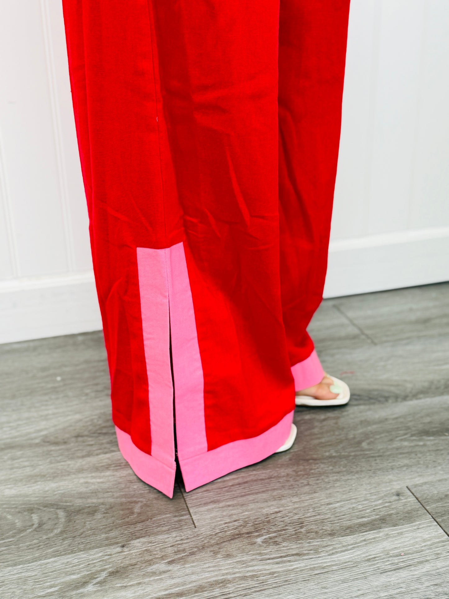 Contrast Trim Wide Leg Pants (Reg.)-2 Colors