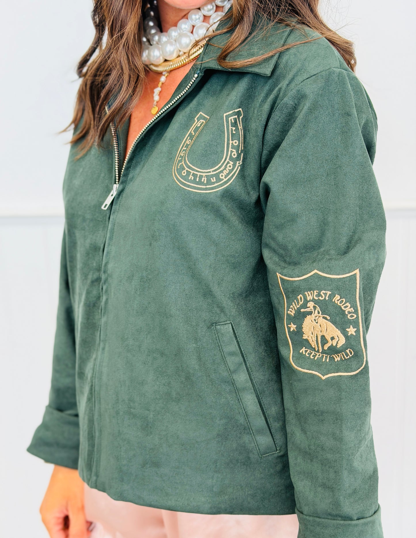 Forest Green Rodeo Embroidered Suede Jacket (Reg.)