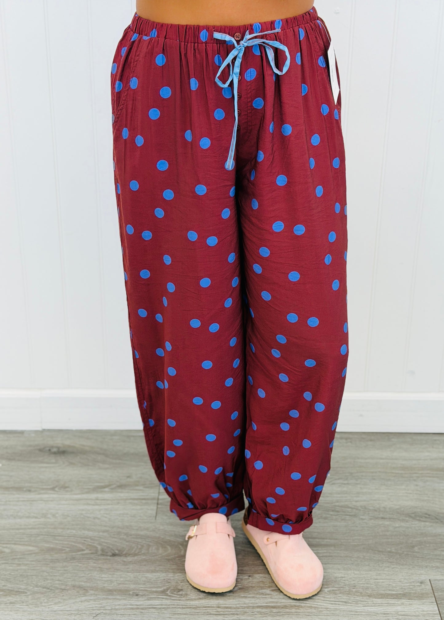 Maroon/Blue Polka Dot Drawstring Pants (Reg.)