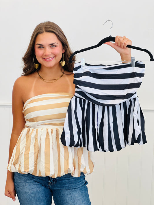 Striped Bubble Hem Babydoll Tube Top (Reg & Plus)-2 Colors