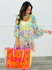 POL Blue/Pink Multi Seashell Trim Deep V-Neck Mini Dress (Reg.)