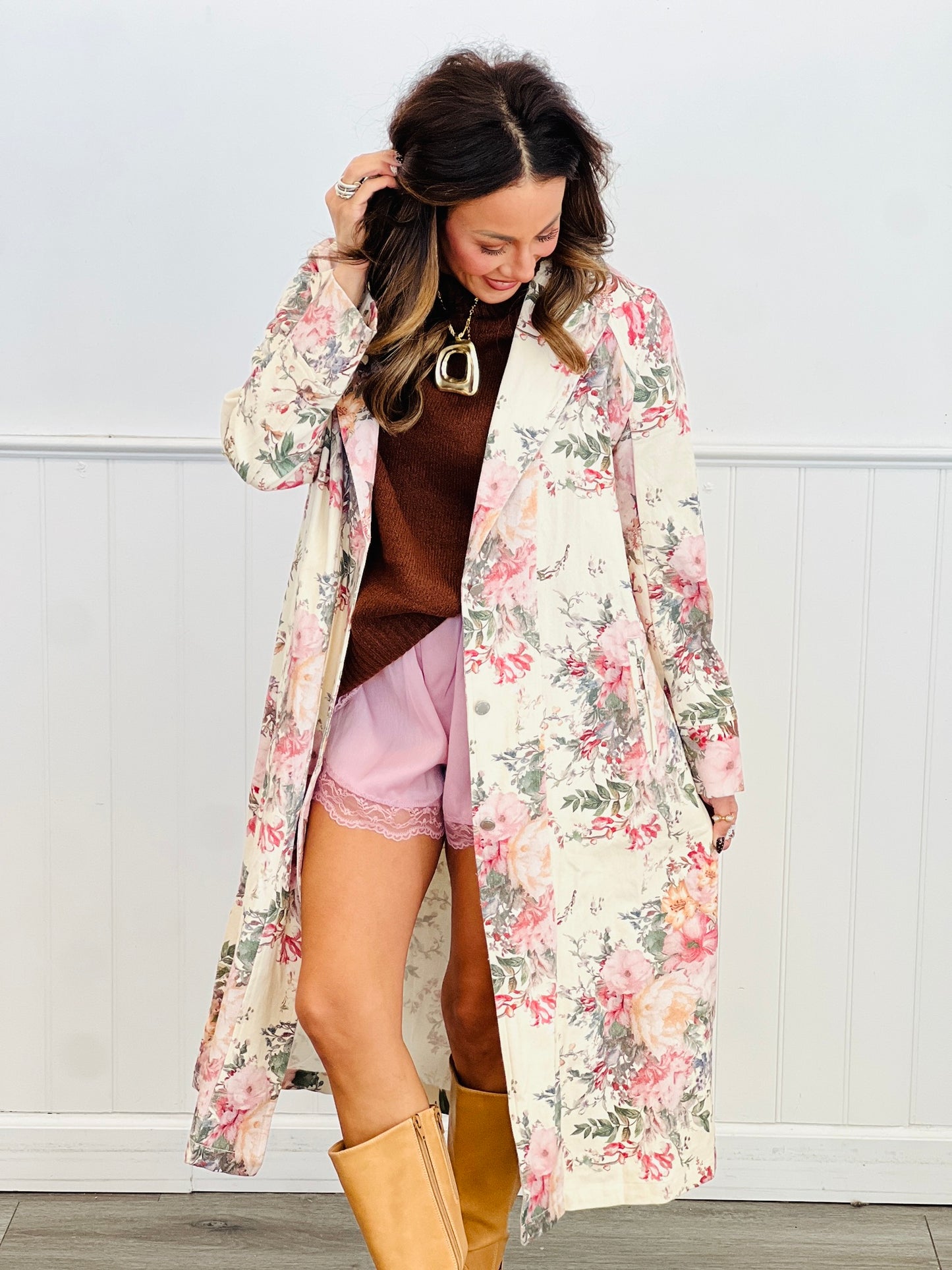 Cream Floral Duster Jacket (Reg & Plus)