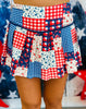 Cobalt/Red Gingham Floral Patchwork Skort (Reg.)
