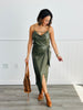 Olive Shiny Ring Detail Wrap Midi Skirt (Reg.)