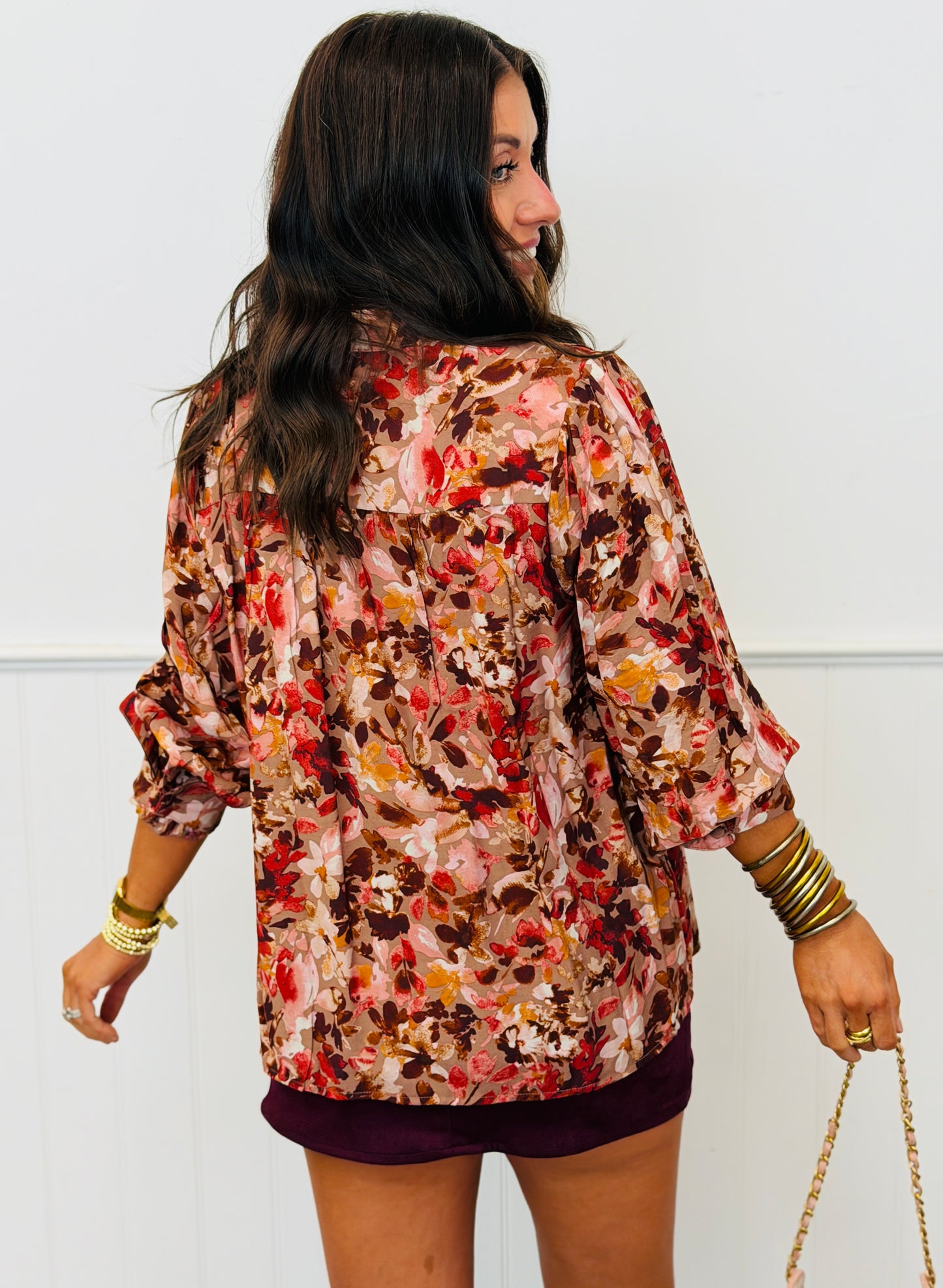 Mauve Multi Floral Print Blouse (Reg & Plus)