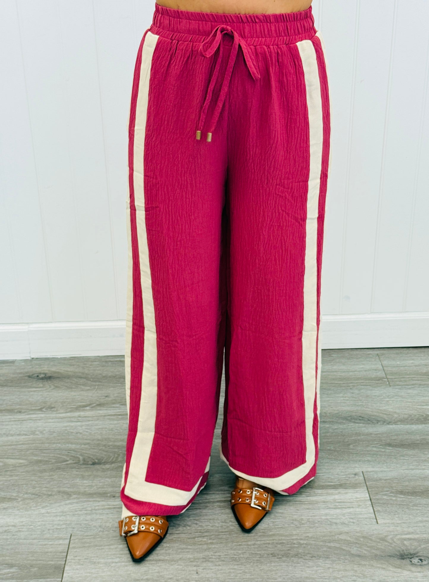 Cranberry Contrast Stripe Shirt & Pants Set (Reg & Plus)