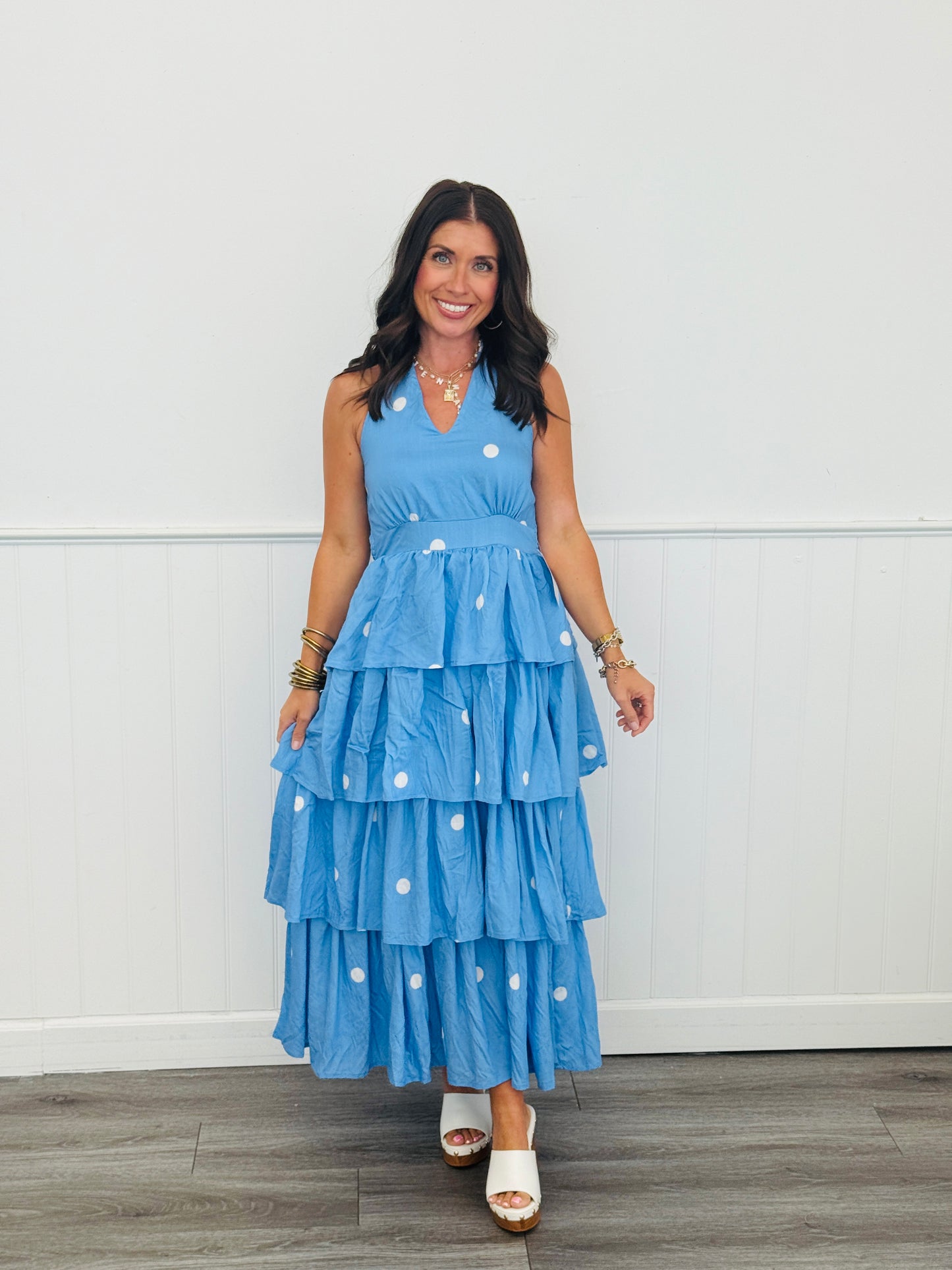 Blue Polka Dot Halter Midi Dress (Reg.)