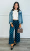 Teal/Black Checkered Print Top and Pants Set (Reg. and Plus)