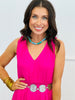 Pink Shirred Shoulder Tiered Maxi Dress (Reg. & Plus)