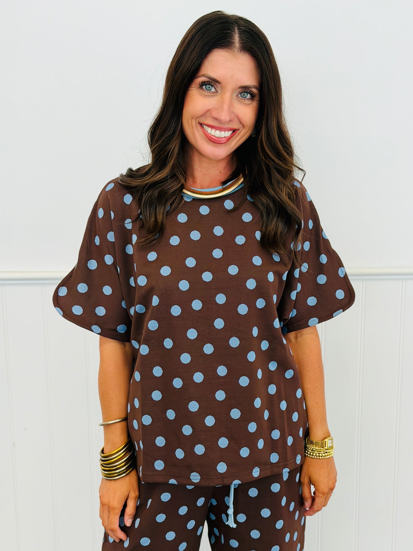 Brown Polka Dot Top & Pants Set (Reg.)