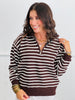 Brown Striped Quarter Zip Sweater Top (Reg.)