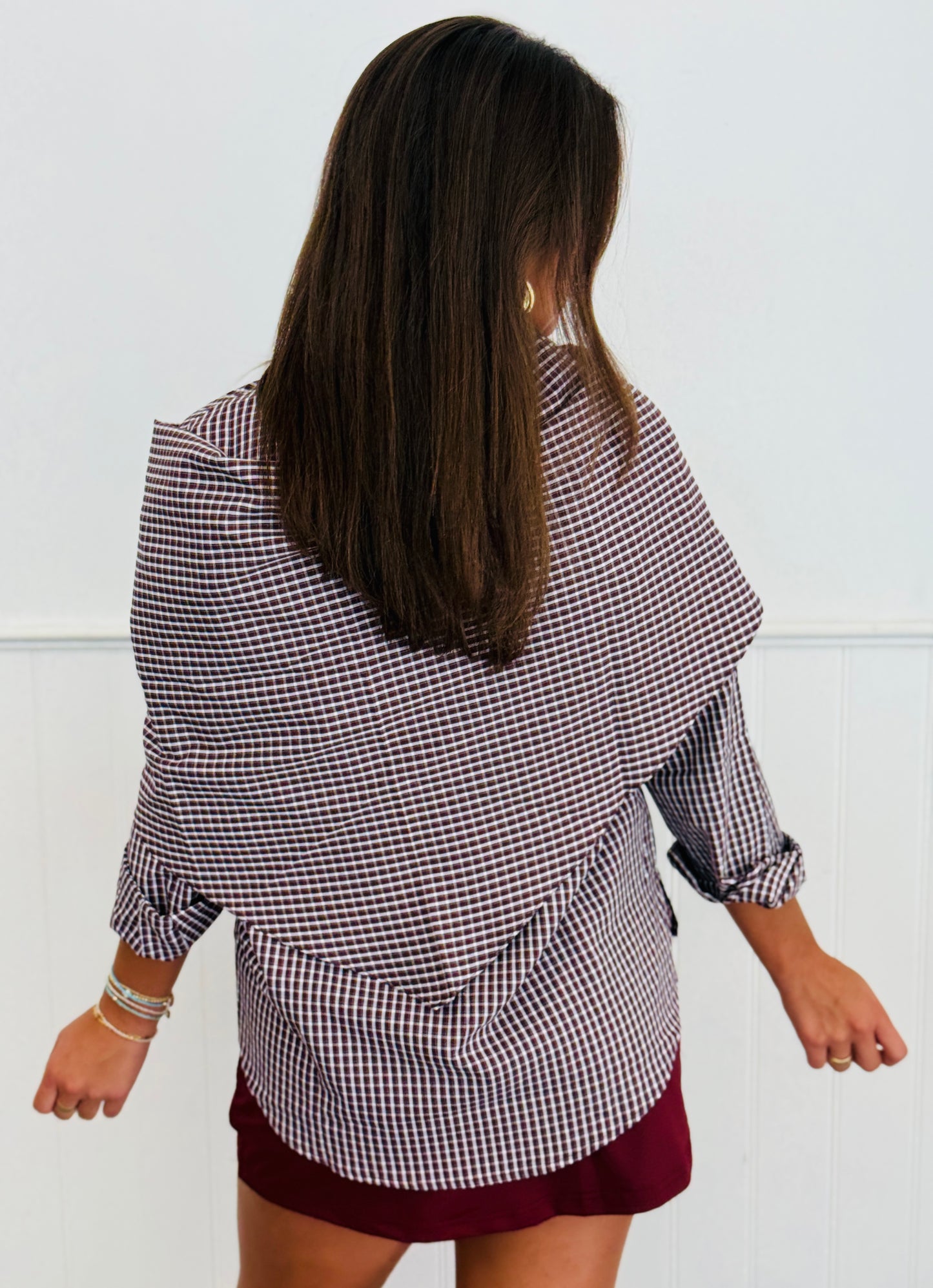 Wine Gingham Button Down Scarf Shirt (Reg.)